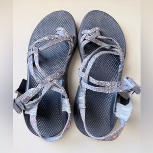 Chaco Women's Gray Sandals with Orange Print Straps